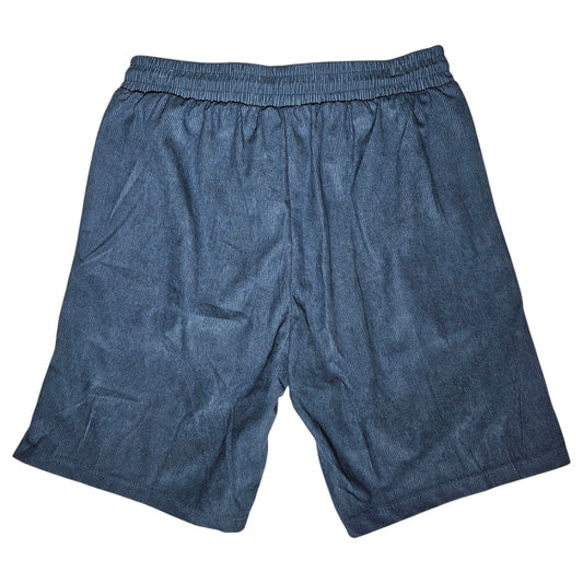 short navy corduroy script