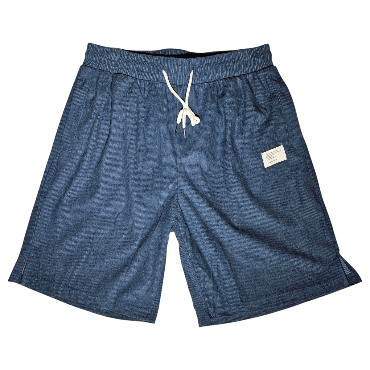 short navy corduroy script